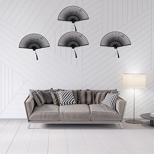 KAKOO Damen Handfächer mit Geschenkbox Chinesischer Blumen Stoff Fächer Bambusgriff Wandfächer Hochzeit Party Tanzen Fasching Weiß - 4