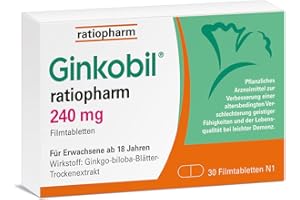 ‎RATIOPHARM Ginkobil® ratiopharm 240 mg Filmtabletten stärken die Gedächtnisleistung und Konzentrationsleistung* mit dem Extrakt aus Ginkgo biloba, 30 Filmtabletten