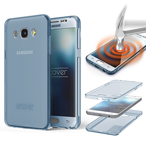 Urcover® Funda Compatible con Samsung Galaxy J7 (2016) Carcasa Protectora 360 Grados Silicona Gel en Transparente Full Body Protección Completa Delantera/Trasera - Azul