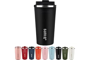 SUNTQ Reusable Coffee Cups Travel - Coffee Travel Mug with Leakproof Lid - Thermal Mug Insulated Cup - Stainless Steel Coffee Travel Cup - for Hot and Cold Drinks, 18oz/510ml, Black