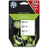 HP 301 Multipack Original Druckerpatronen (2x Schwarz, 1x Farbe) für HP Deskjet, HP ENVY, HP Photosmart