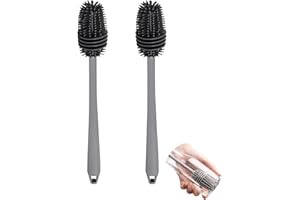 STOUCLA 32 x 3 cm bottle brush, silicone bottle brush, pack of 2, suitable for washing bottles, carafes and thermos flasks, silicone