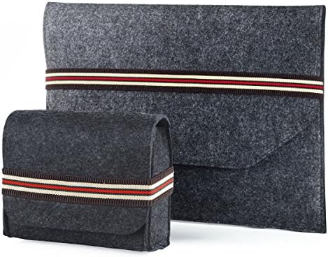 MacBook 12” Felt Sleeve Laptop Netbook Sleeve with Mouse Accessories Pouch Bag Bundle – Versatile, Lightweight and Quick Access Case Protector Bag – Dark Gray