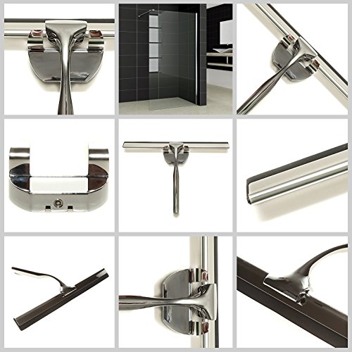 MYPRIMA Premium-Duschabzieher aus Edelstahl (rostfrei) | Verbesserte Version 2017 | MYPRIMA #1 Top Seller | schnelles und leichtes Abziehen und Trocknen, Badezimmer-Wischer / Fenster-Abzieher mit ergonomischem Griff, Dusch-Abzieher für Bad, Fenster und mehr (Silber, inkl. Wandaufhänger) - 6