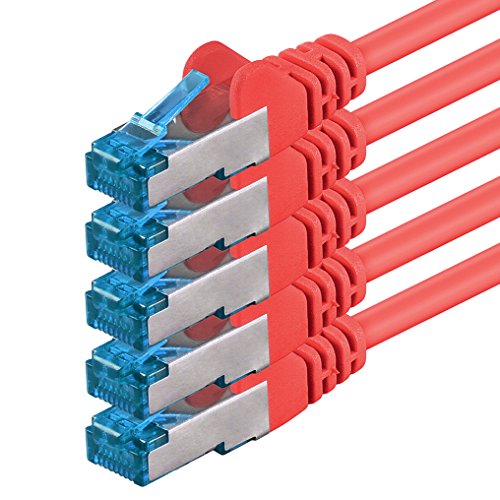0,5m - CAT6a - Netzwerkkabel SET | rot - 5 Stück | CAT 6a | SFTP | S/FTP |doppelt geschirmt | PIMF | 500 MHz | kompatibel zu CAT 5 / CAT 6 / CAT 7 / DSL / Internet | 10/100/1000/10000Mbit/s | für Switch, Router, Modem, Patchpannel, Access Point, Patchfelder, X-Box, Spielkonsole, Smart TV