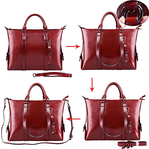 S-ZONE Frauen 3-Weg-Tragen Echtes Leder Tasche Handtasche Schultertasche - 5