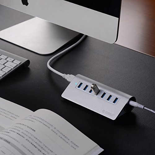 ORICO Aluminium USB Hub Portable, 7 Ports, USB 3.0 Highspeed Datenhub mit Netzteil und 1 m USB 3.0 Kabel für Notebook Ultrabook Tablet MacBook iMac - 7
