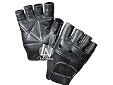 Fingerless Leather Cycle Biker Gym Gloves Cycling Body building weight lifting (BLACK, L)