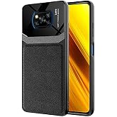Aksesuarcim Xiaomi Poco X3 ile Uyumlu Silikon Kılıf Deri G&ouml;r&uuml;n&uuml;m İnce Tarz Kapak Emiks Siyah