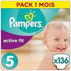 Pampers - Active Fit - Couches Taille 5 (11-23 kg) - Pack 1 mois (x136 couches)