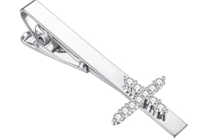 RunootPR Cross Tie Clip for Men Shell Cubic Zirconia Black Tie Bar Jewellery