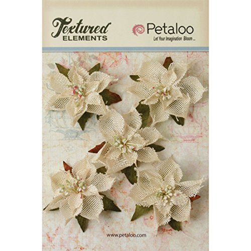 Petaloo Textured Elements Burlap Poinsettias 2.5-Inch, Ivory