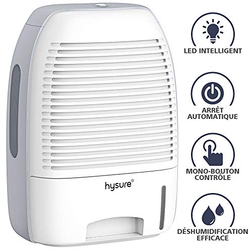 hysure 1500ml Déshumidificateur Électrique Retire 500ml/jour Réservoir d'eau 1500ml détachable Absorbeur d'humidité Électrique Pas Besoin de Recharge Automatique Silencieux Portable - Noir