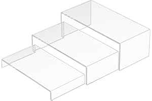 Sezanrpt Acrylic Risers Display Stands 3pcs, Rectangular Dessert Table Display Set, Clear Display Shelf for Funko Pop, Collectibles, Vendors, Retails, Shoes, Glasses, Plants - 7.5''x8''x8.5''