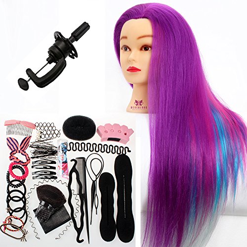Neverland Beauty 24" Synthetic Hair Rainbow Color Cosmetology Mannequin Manikin Training Head Model + Hair Styling Braid Set