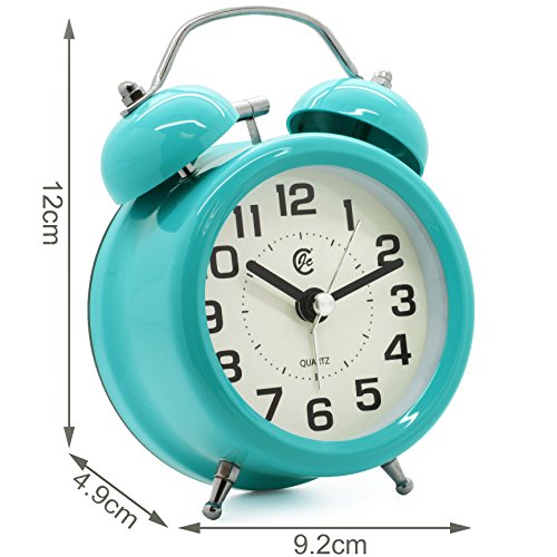 JCC 3 „Retro Twin Bell Silent Nicht Ticking Sweep Second Hand Bedside Analog Quartz Wecker Weckuhr mit Nachtlicht und Loud Alarm (Türkis) - 6