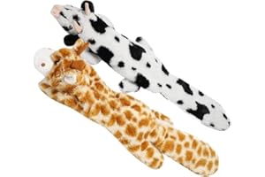 Nocciola 2 Pack Crinkle Squeaky Dog Toys with Durable Fabric, Indestructible Plush Toy, Dog Toy Set without Stuffing, for Puppies, Small to Large Dogs (Cow & Deer)