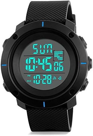 Men's Sports Digital Watch with Military 50M Waterproof,Electronic LED Army Simple Watch with Back Light and Silicone Strap,Stopwatch Alarm-Black