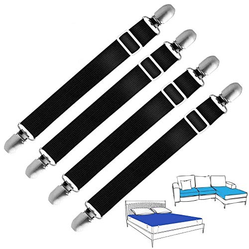 spécification Sangles de maintient de drap réglable Joseche, 4 pièces de fixateur de drap, attaches, bretelles, de couleur noir, réglable, pour lit ou canapé d'angle, sangles élastiques de soutient pour matelas
