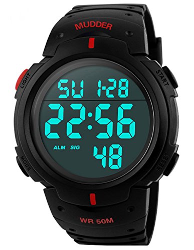 Mudder 5ATM Wasserdichte Sport Armbanduhr Digital Quarz Rot Mudder 5ATM Wasserdichte Sport Armbanduhr Digital Quarz Rot