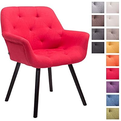 CLP Chaise de visiteur CASSIDY, chaise retro avec accoudoirs, capacité de charge max 150 kg, revêtement en tissu rouge, piètement en bois: couleur coffee