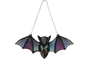 Cryfokt Halloween Bat Decoration, Reflective Colorful Acrylic Suncatcher 7.9 X 3.1in, Stained Window Wall Hanging Ornament for Festival Party, Horror Gothic Home Decor for Room Garden