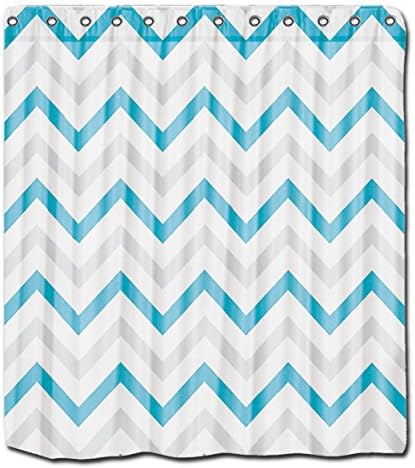 YYT Shower Curtains Trendy Teal Blue, Grey And White Chevron Pattern Shower Curtain -  -