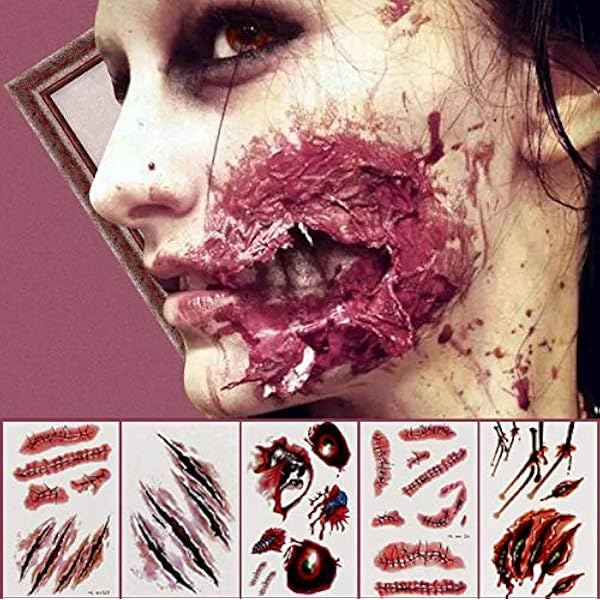 15er-Set Halloween Gesichtstattoos – Mit Gruseligen Motiven & Narben, Einfach Anzubringen & Wasserfest