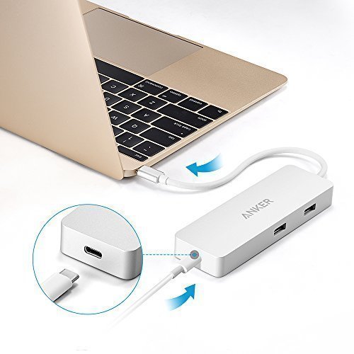 Anker Premium USB-C Hub mit Ethernet und Power Delivery, 2 USB 3.0 Ports, 1 USB C Ladeport, 1 Ethernet Port, Aluminiumgehäuse für das neue MacBook und ChromeBook Pixel (Weiß) - 3