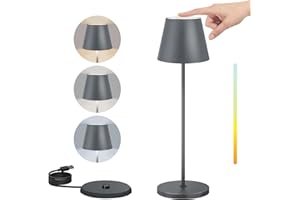 FUYO Lampe de Table LED Sans Fil Rechargeable, Lampe de table Exterieur à Intensité Variable Tactile 3000-6000K, IP54 étanche pour intérieur extérieur chambre à coucher table à manger (Gris)