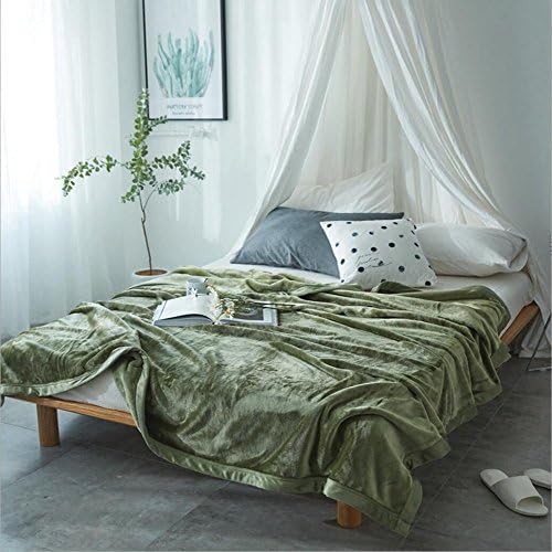 Fleece Cloud mink cashmere Woolen blanket Winter Thickening Solid color Coral velvet Plain Flannel Sheets Blanket (Grass green, 200x230cm)