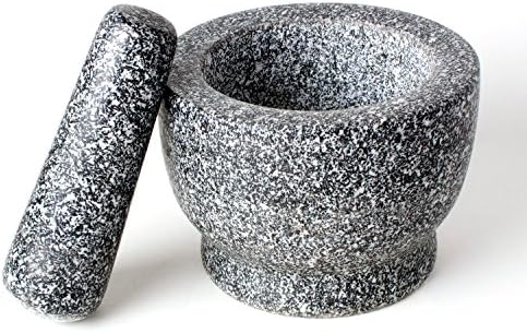 Premium Solid Granite Stone Mortar and Pestle Large 14cm x 10cm - Grey/Black - Schukaps Home -