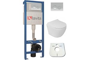 domino Lavita Vorwandelement inkl. Drückerplatte + Wand WC SOGO Slim ohne Spülrand + WC-Sitz mit Soft-Close-Absenkautomatik (Drückerplatte OC)