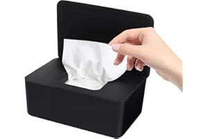‎BOOAEE Feuchttücher Box, Kunststoff Feuchttücher Spender, Baby Feuchttücherbox, Tissue Aufbewahrungskoffer, Toilettenpapier Box mit Deckel für Zuhause und Büro (Schwarz)