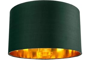Contemporary and Chic Forest Green Cotton 14" Table, Floor or Pendant Circular Drum Lamp Shade with Shiny Copper Inner - 60watt Maximum by Happy Homewares