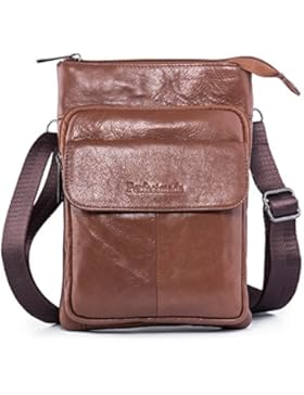 Hengying Echt Leder Kleine Schultertasche Herrentasche Messenger Tasche mit Viele Fächer für iPad Mini Reise Alltag...