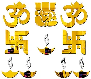 Bikri Kendra Ind - Ganesha om swastik Diya Combo Golden Wall Mirrors Stickers for Hall Living Room Bedroom Kids Room Home Office 3D Acrylic Wall Stickers