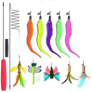[AIDIYA] Gato Juguete interactivo juguete con plumas, Incluye 10 Recargas Plumas Bird Dragonfly Catcher for Cats Kitten