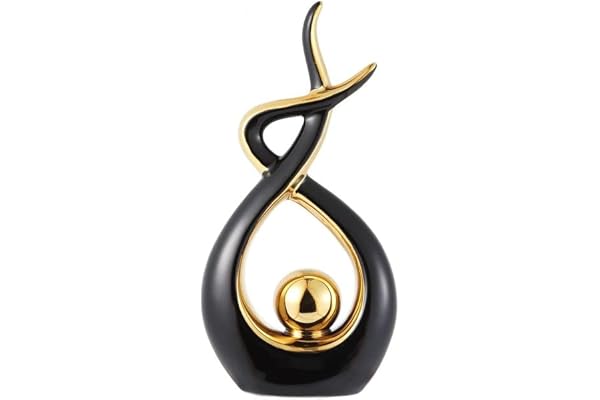 CESTATIVO Statue en Céramique, Sculpture Moderne, Décoration d'art Abstrait, Décoration de Table pour Salon, Chambre à Coucher, Salle à Manger, Bureau (Noir et Or, Grand)