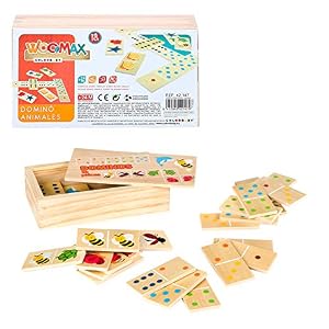 WOOMAX 42147 – Dominó infantil animalitos de la naturaleza – Juguetes educativos niños – Incluye 30 piezas fabricadas en madera natural y sostenible – Juegos de mesa