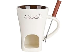 CMANLNYK Ceramic Butter Chocolate Fondue Mug - Melting Chocolate Pot with Fork, Cheese Warmer Cup, Light Candle Fondue Melter Set for Melting Hot Chocolate (White)