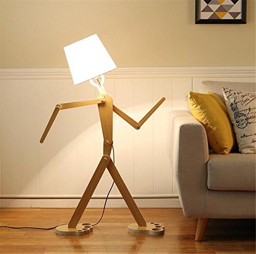 Atmko®Wooden Floor Lamp Modern Contemporary Adjustable Posture Human Form Standing Reading Light Lamp With Fabric Lampshade And Foot Switch For Bedroom Living Room Children'S Room
