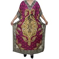Mogul Interior Ladies Kimono Kaftan Bohemain Dress Oversized Maxi Dashiki Printed Caftan Free Size