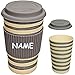 Produktbild Unbekannt Coffee to Go Becher - Bambus - inkl. Name - Streifen - grau - BPA frei - mit Deckel - 400 ml - auslaufsicher - Silikon Griffring - verschließbar - Mehrweg Kaf..