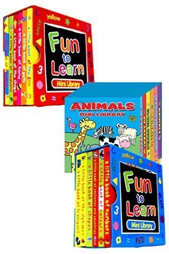 Mini Library Board Books - Bumper End of Season Sale - Special Bumper Gift Pack for Toddlers, Children, Babies - 2 x Fun to Learn Board Book Sets - Red & Blue - Animals Board Book Mini Library - 18 Board Books Collection Set - RRP £15.96 - Yours for Just £8.99 - While Stock Lasts!