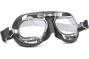 HDM Halcyon MK49 Leather Motorcycle Goggles for Open Face Helmets (Black Leather)
