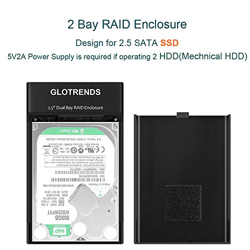 Externes RAID HDD Festplatten Gehäuse – GLOTRENDS 25R USB 3.0 2 Bay RAID Enclosure for 2.5 inch SATA HDD/SSD with Micro-B USB 3.0 Interface ABS Plastic Case Black - 2