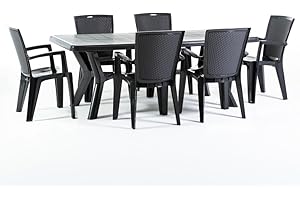 RATTATAN Ensemble de jardin Samuel avec table et chaises Diana pour 6 personnes (table + chaises anthracite)