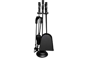 FB FunkyBuys Fireside Companion Set 5 Piece Fireplace Tool Sets Iron Companion Wood Burner – Fire Poker Set Log Burner Accessories – Fire Companion Sets for Log Burners with Stand