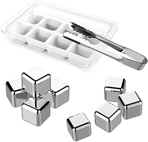 Stainless Steel Whiskey Stone, LEasylife Chilling Rocks Reusable Ice Cubes for Cooling Wine Drinks Beverage (8 PCS Whiskey Stones)